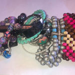 Lot of 10 Multi Color Purple Glass Beaded CZ Rhinestone Boho Stretchy Bracelets Photo 1