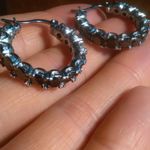 Simulated Black Diamond Stainless Steel Hoop Earrings Photo 3