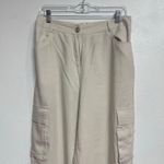 Happily Grey Khaki Linen Blend Cream Wide Leg Cargo Pants Sz L Size L Photo 1