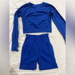 Blue Long Sleeve Crop Top and Leggings Set Size XS Photo 1