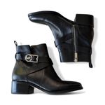 Michael Kors MK Bryce Black Leather Ankle Bootie Boots Silver Logo Size 7 Photo 3