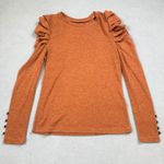 SheIn  Sweater Top M Orange Crew Neck Texture Long Sleeve Puff Sleeve Button Cuff Photo 0