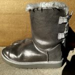 UGG  Bailey Bow Glisten Boots Mid Calf Shearling Lined Suede Metallic Silver 6 Photo 2