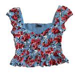 ZARA  Smocked‎ Back Floral Cropped Top Red & Blue Size Small Photo 3