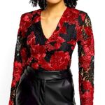 EXPRESS Women's Black Red Floral Lace Long Sleeve Bodysuit M Photo 0