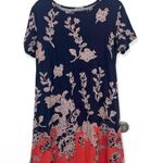 Floral leaf print blue and orange t Photo 0