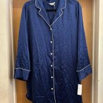 NWT! Natori Satin Navy Blue with White Trim Sleep Shirt Photo 0