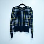 Banana Republic  Navy Blue Plaid Aire Puff Sleeve Wool Blend Sweater Size Medium Photo 1
