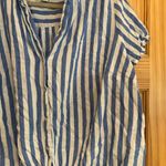 Ava & Viv  Linen Blend Striped Tie Front Cropped Short Sleeve Button Down Photo 3