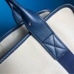 Michael Kors  Canvas Leather Trimmed Large Tote Travel Bag Ivory Navy Blue Photo 9