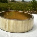 Brass mother of pearl vintage bangle bracelet Photo 0