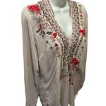 Johnny Was Embroidered Floral Tunic Top Sz S Light Gray Peasant Whimsy Blouse Photo 1