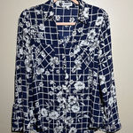 EXPRESS Portofino Blue White Floral Button Down Top | Medium Photo 0