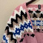 JustFashionNow Pink Patterned Chunky Knit Cardigan Sweater Wool XXL Photo 4