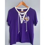 PINK - Victoria's Secret  Purple LSU Lace-Up Short Sleeve Top Large Photo 1