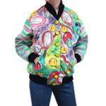VINTAGE Hand Painted Bomber Jacket Tennis Wearable Art Artsy 80sā 90s Size Small Green Photo 2