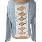 Arizona Jeans Sweatshirt Lace Open Back Long Sleeve Gray Size L Large Photo 2