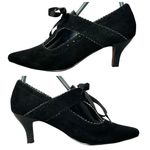 Y2K Black‎ Leather Kitten Heels Sz 9W Pointed Toe Lace Photo 0