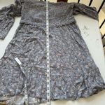 Prómesa PROMESA NWT Floral Light Blue Gray boho smocked ruffle dress L bell sleeves Photo 6