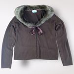 White Stag  Vintage Brown Faux Fur V Neck Sweater Size L‎ y2k Indie neutral Photo 0