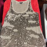 EXPRESS Brown and White Sequin Sleeveless Tank Top Photo 0