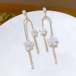 Women's Crystal Flower Dangle Drop Earrings Gold Photo 1