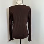 Horny Toad  Brown Long Sleeve V Neck Top Lizard Logo Casual‎ Blouse Photo 4