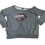 Torrid Women's Plus Size 3 Gray Off Shoulder Sweatshirt Pink Sequin Lips Casual Photo 2