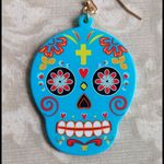 Sugar Skull Day of the Dead Dangle Earrings Blue Photo 2