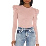 7 For All Mankind Puff Sleeve Ribbed Crew Neck in Baby Blue Size L Photo 2