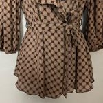 Didi Wrap Blouse Floral Print Ruffle Size Small Women Top Brown Green Purple Mod Photo 4