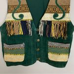 Vintage Vest Suede‎ Woven Green Leather Women Size Large Southwestern Fringe Photo 4