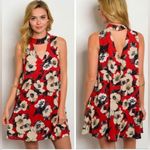 fab'rik Red mocha and black floral keyhole halter dress size small Photo 1