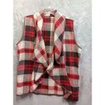 Fleece Open Front Earthy Brown Red Beige Large Pocket Cozy Warmth‎ Photo 3