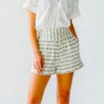 MIRTH Green white high waisted embroidered shorts cotton classic spring boho S Black Photo 1