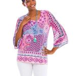 Chico's Sz 8 (M) Chico’s Pink & Blue Tile Kimono-Sleeve Top Photo 0