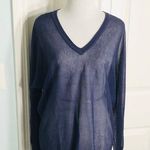 DKNY NWT  Navy Blue Semi Sheer Long Sleeve V Neck Sweater Top Size Small Photo 0