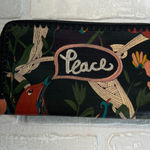 Sakroots Wallet Zip Around Artist Circle Peace Bird Floral Embroidered Black Photo 0