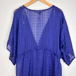 Club Z Collection Sheer Checkered Blue Swim Cover Up Kimono Eyelet Embroidery 2X Photo 10