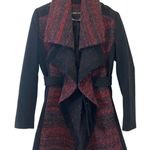 Members Only Belted Waterfall Coat Red Black Wool Blend Asymmetrical Medium GUC Photo 0