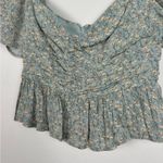ASTR the Label Blue Ditsy Floral Crop Peplum Ruched Sleeve Top size S Photo 6