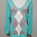 New York And Company Waverly Turquoise Argyle Vneck Sweater Size Medium Photo 1