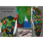 Vintage 1960s Primary Colored Floral Silk Dress Mardi Gras New York Small Photo 4