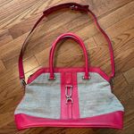 London Fog hot pink and grey leather and canvas  Satchel Purse Bag Photo 0