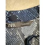 ZARA  Blue 100% Viscose Snake Print Hi Low Tie Neck Blouse Shirt Top Size Medium Photo 4