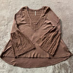 Free People  Bell Sleeve Boho Tunic Top Cinnamon‎ Stretchy Soft Size Xsmall Photo 0