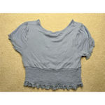 Urban Outfitters : Light Blue Henley Smocked Crop Top Photo 1