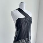 Vintage Leather Wool Dress 40 Black Asymmetric Shoulder Column Art Avant Garde Photo 2