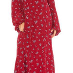 Free People Women’s Iris Long Balloon Sleeve Red Blue Floral Midi Dress Size S Photo 0