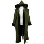 Larry Levine VTG Double Breasted Maxi Long Trench Coat Green Hooded faux Fur M Photo 4